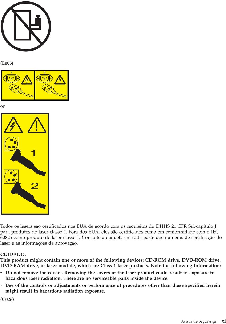 Consulte a etiqueta em cada parte dos números de certificação do laser e as informações de aprovação.