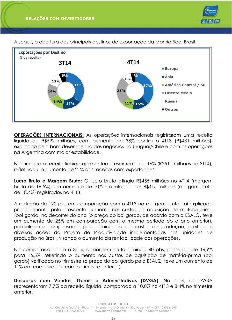 explicado pelo bom desempenho dos negócios no Uruguai/Chile e com as operações na Argentina com maior estabilidade.