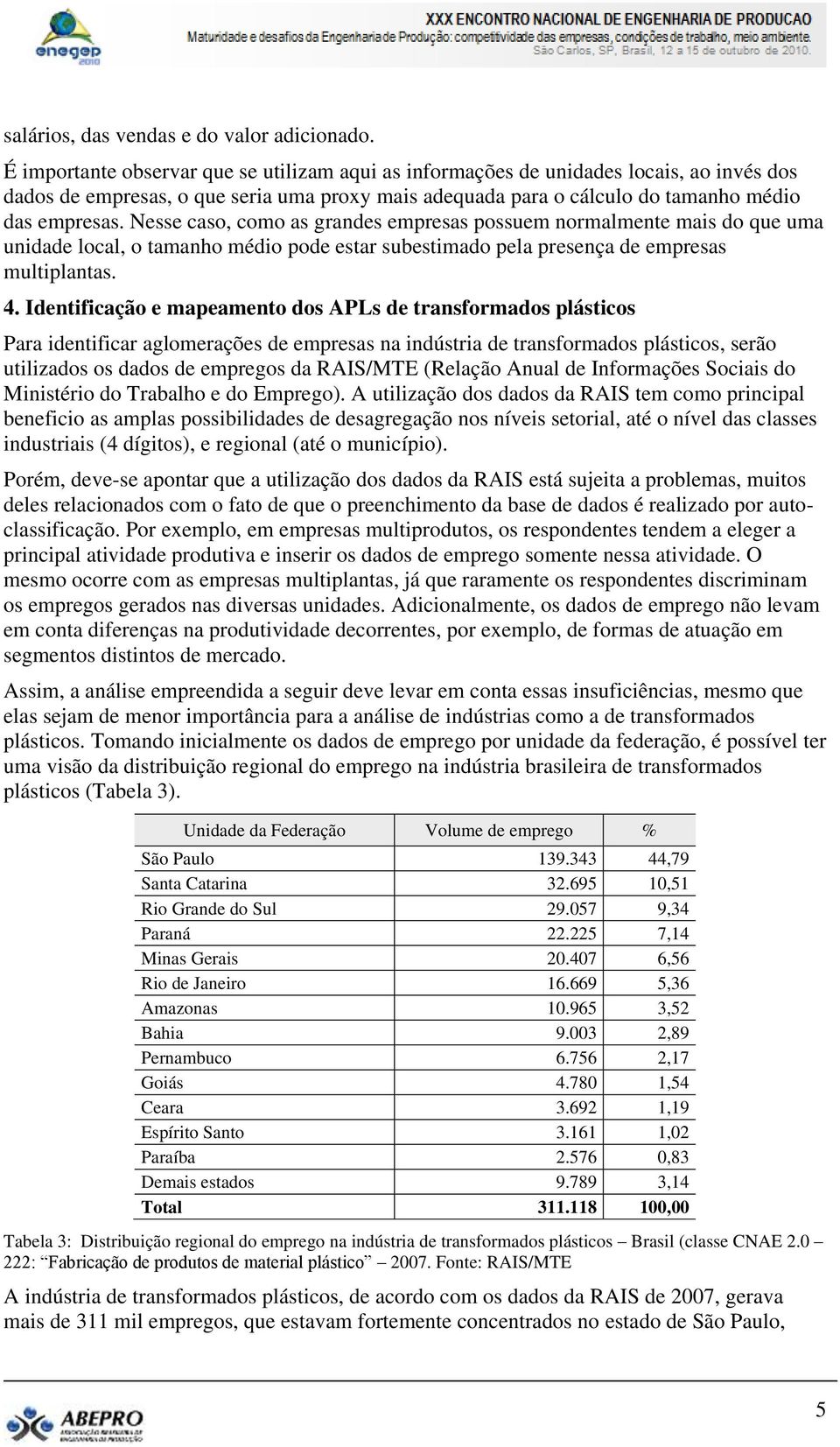 Nesse caso, como as grandes empresas possuem normalmente mais do que uma unidade local, o tamanho médio pode estar subestimado pela presença de empresas multiplantas. 4.