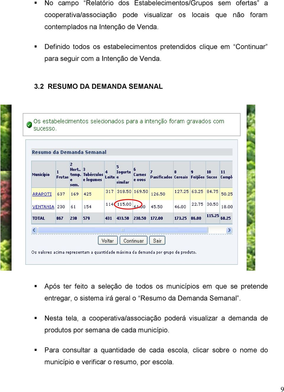 2 RESUMO DA DEMANDA SEMANAL Após ter feito a seleção de todos os municípios em que se pretende entregar, o sistema irá geral o Resumo da Demanda Semanal.