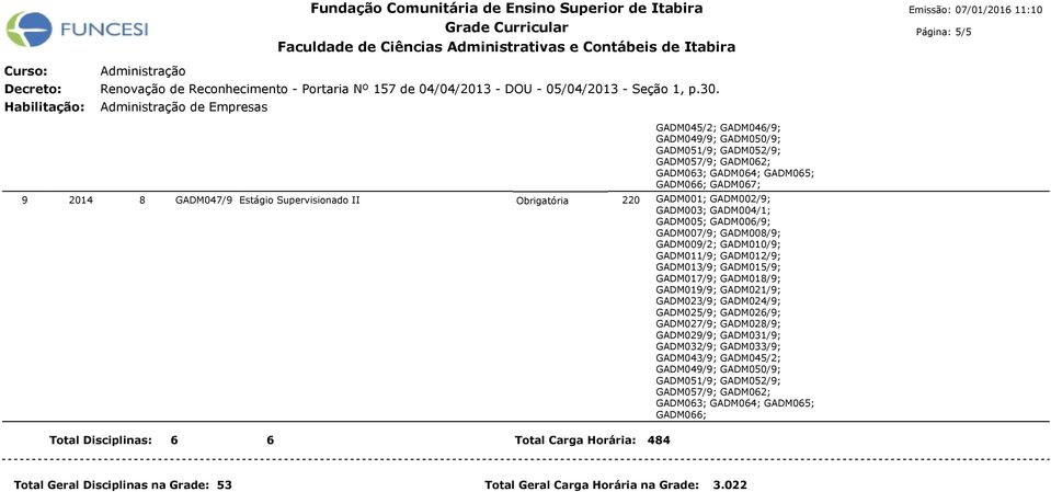 . 8 GADM047/9 Estágio Supervisionado II 2 GADM045/2; GADM046/9; GADM0;