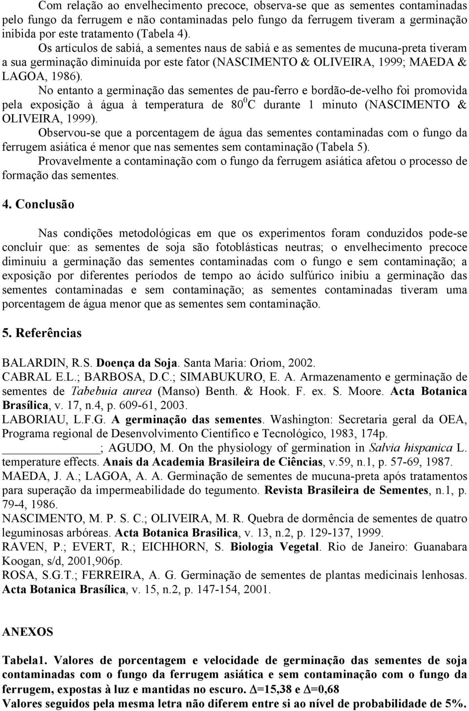 No entanto a germinação das sementes de pau-ferro e bordão-de-velho foi promovida pela exposição à água à temperatura de 80 0 C durante 1 minuto (NASCIMENTO & OLIVEIRA, 1999).