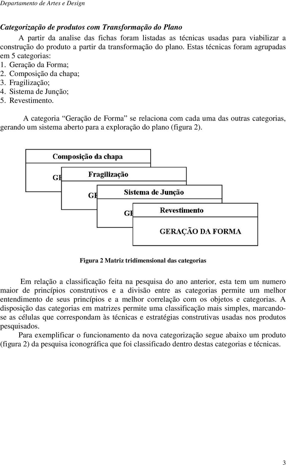 A categoria Geração de Forma se relaciona com cada uma das outras categorias, gerando um sistema aberto para a exploração do plano (figura 2).