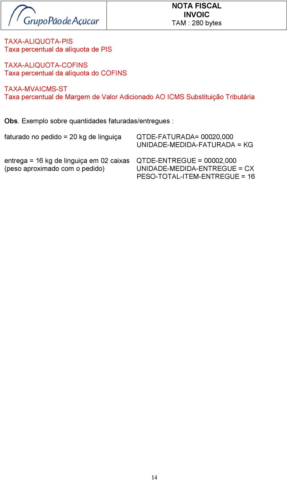 Exemplo sobre quantidades faturadas/entregues : faturado no pedido = 20 kg de linguiça QTDE-FATURADA= 00020,000