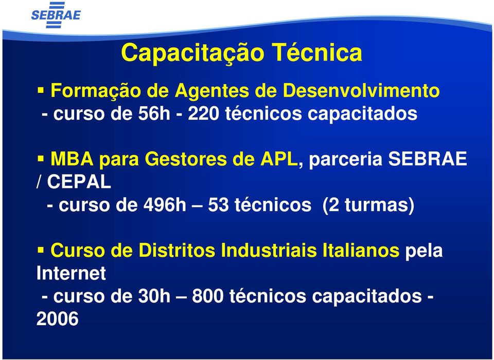 / CEPAL - curso de 496h 53 técnicos (2 turmas) Curso de Distritos