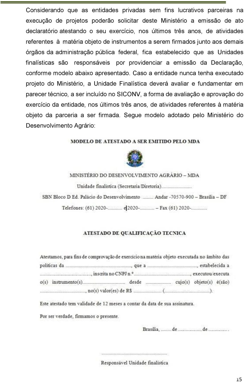 responsáveis por providenciar a emissão da Declaração, conforme modelo abaixo apresentado.