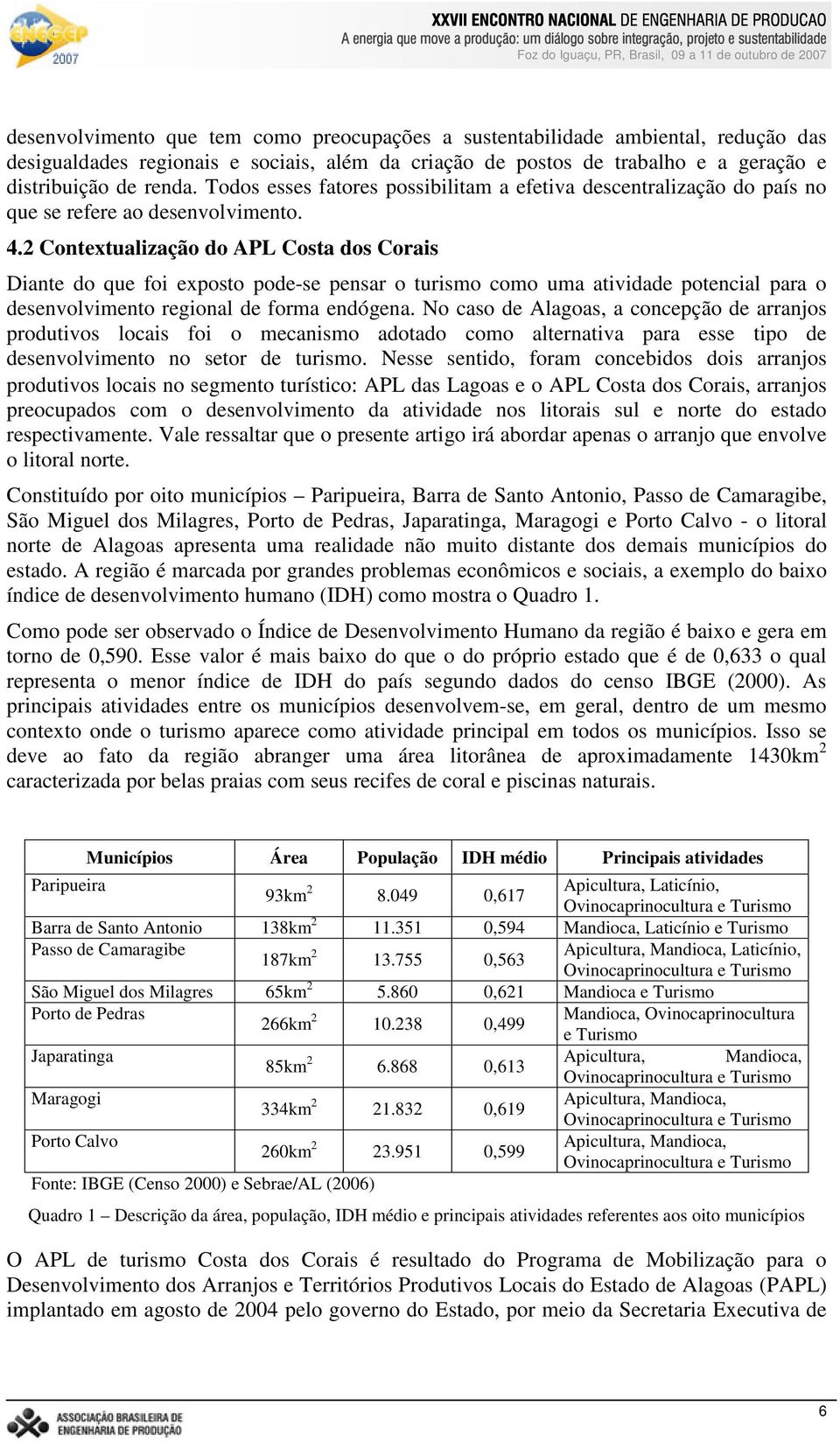 2 Contextualização do APL Costa dos Corais Diante do que foi exposto pode-se pensar o turismo como uma atividade potencial para o desenvolvimento regional de forma endógena.