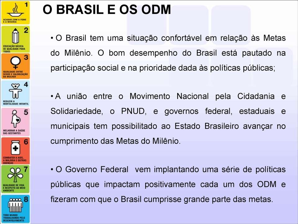 pela Cidadania e Solidariedade, o PNUD, e governos federal, estaduais e municipais tem possibilitado ao Estado Brasileiro avançar no