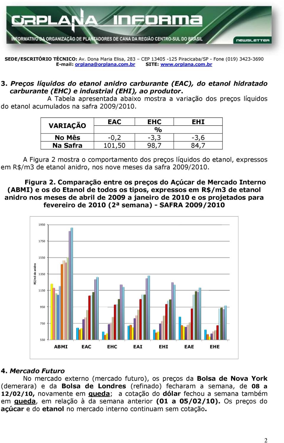 abela apresentada abaixo mostra a variação dos preços líquidos do etanol acumulados na safra 2009/2010.