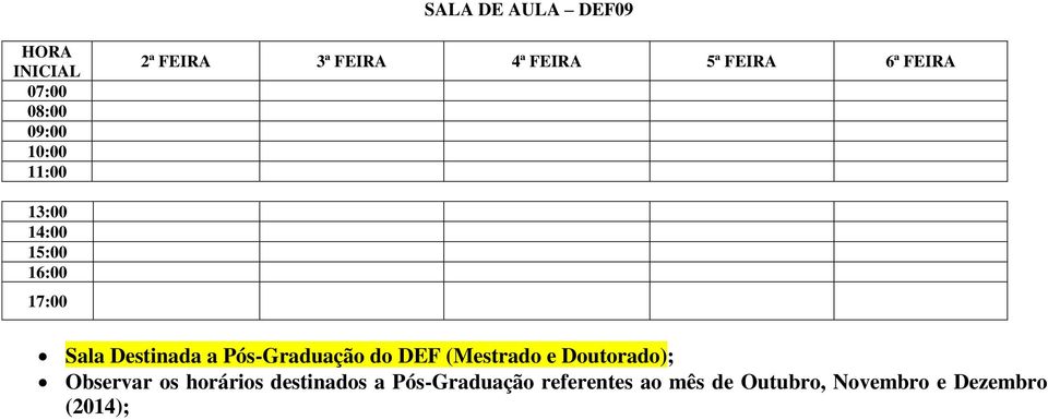 Observar os horários destinados a