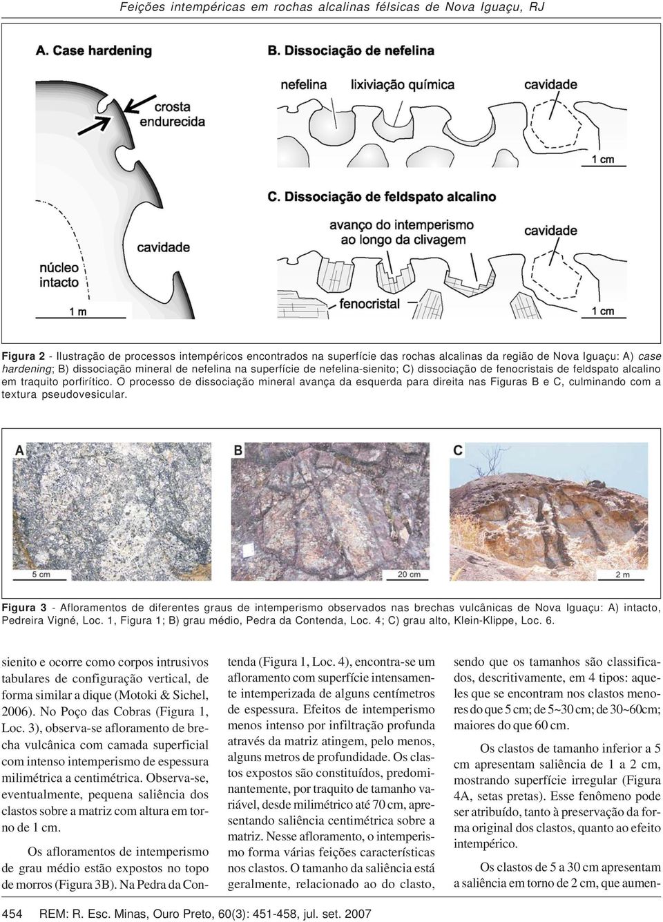 O processo de dissociação mineral avança da esquerda para direita nas Figuras B e C, culminando com a textura pseudovesicular.