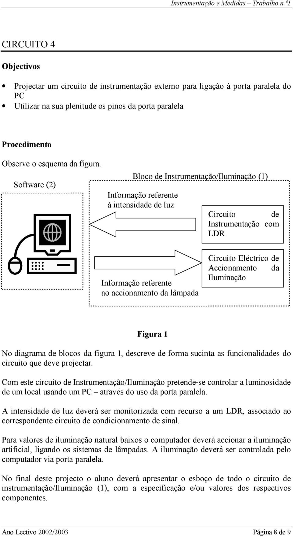 Accionamento da Iluminação Figura 1 No diagrama de blocos da figura 1, descreve de forma sucinta as funcionalidades do circuito que deve projectar.