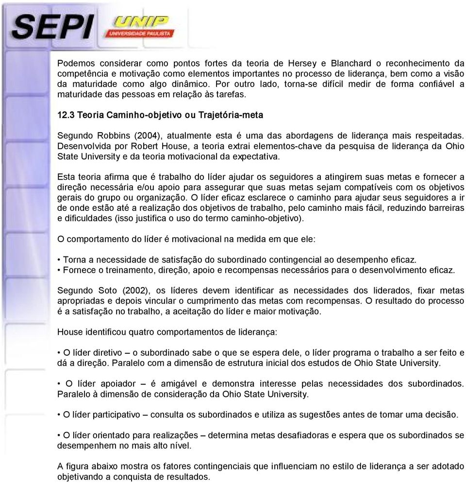 3 Teoria Caminho objetivo ou Trajetória meta Segundo Robbins (2004), atualmente esta é uma das abordagens de liderança mais respeitadas.