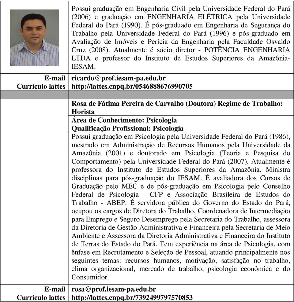 Atualmente é sócio diretor - POTÊNCIA ENGENHARIA LTDA e professor do Instituto de Estudos Superiores da Amazônia- IESAM. ricardo@prof.iesam-pa.edu.br http://lattes.cnpq.