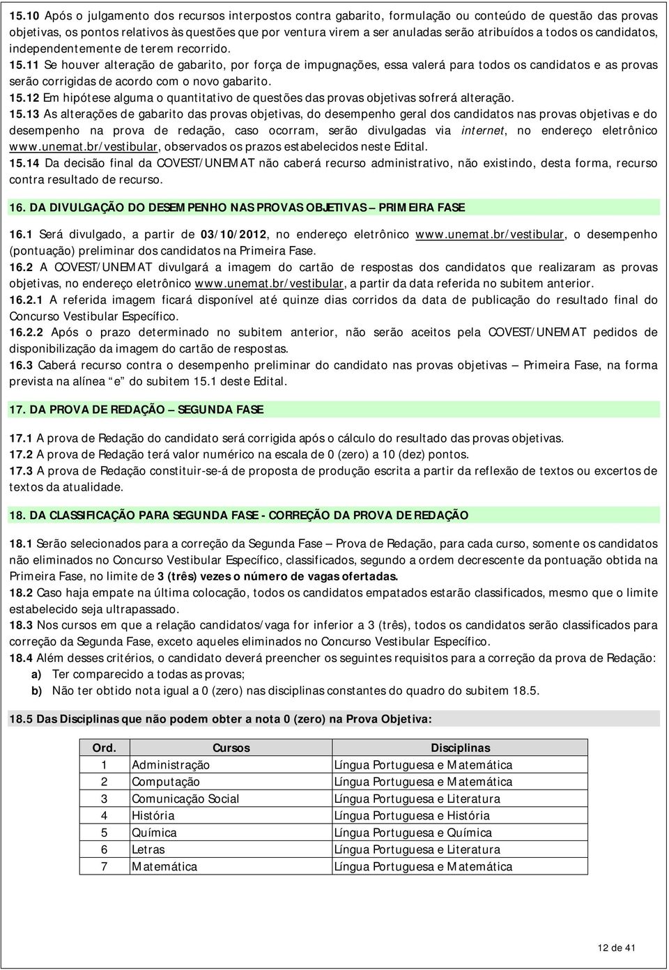 11 Se houver alteração de gabarito, por força de impugnações, essa valerá para todos os candidatos e as provas serão corrigidas de acordo com o novo gabarito. 15.