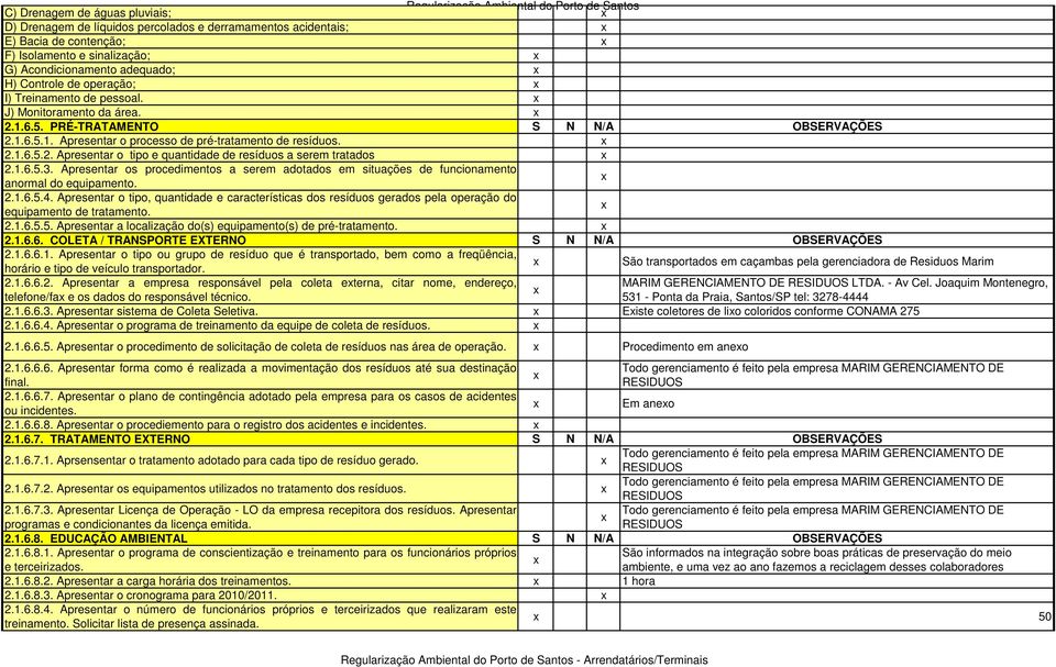 2.1.6.5.2. Apresentar o tipo e quantidade de resíduos a serem tratados 2.1.6.5.3. Apresentar os procedimentos a serem adotados em situações de funcionamento anormal do equipamento. 2.1.6.5.4.