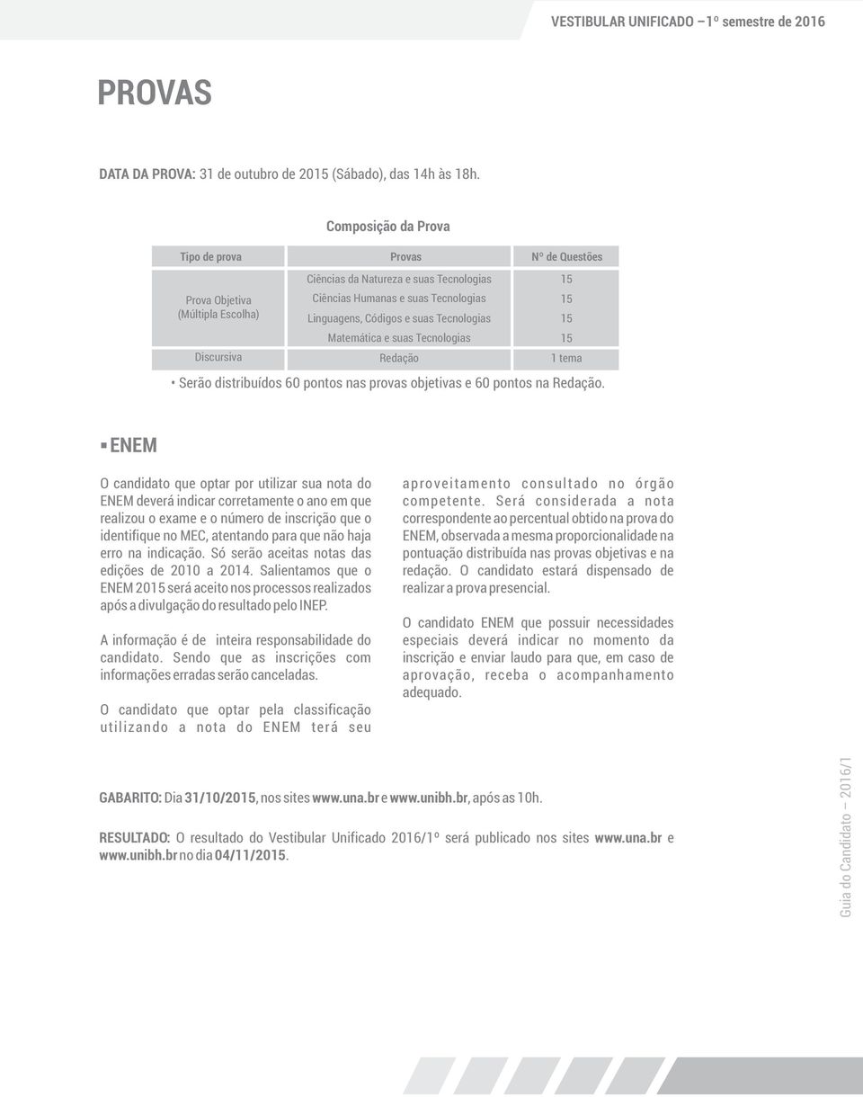 suas Tecnologias Matemática e suas Tecnologias Redação Serão distribuídos 60 pontos nas provas objetivas e 60 pontos na Redação.