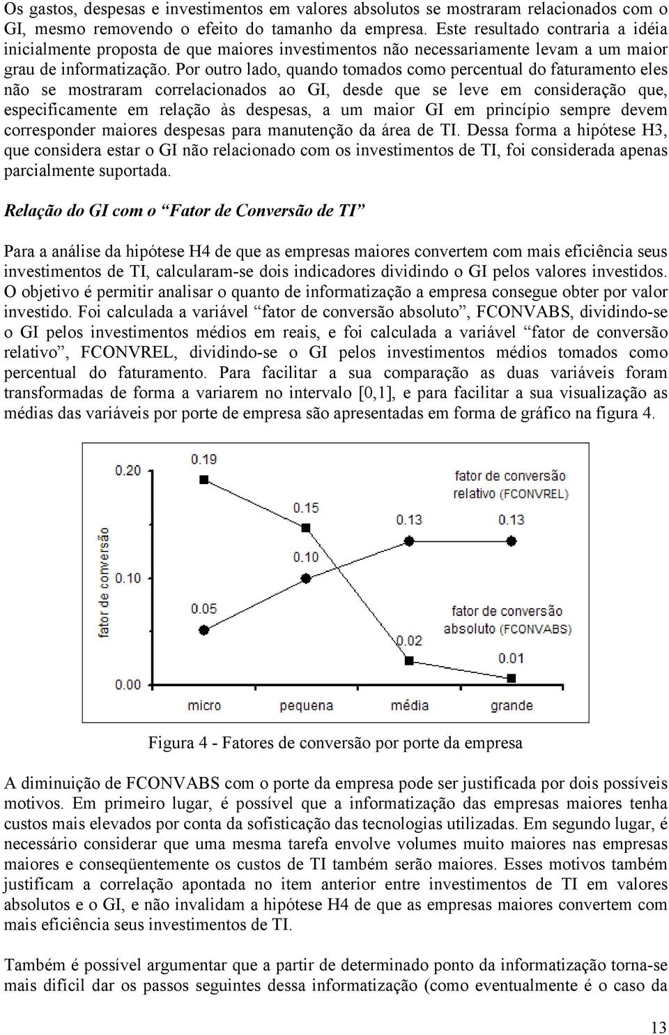 Por outro lado, quando tomados como percentual do faturamento eles não se mostraram correlacionados ao GI, desde que se leve em consideração que, especificamente em relação às despesas, a um maior GI