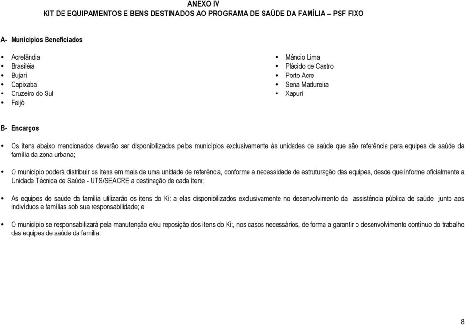 saúde da família da zona urbana; O município poderá distribuir os itens em mais de uma unidade de referência, conforme a necessidade de estruturação das equipes, desde que informe oficialmente a