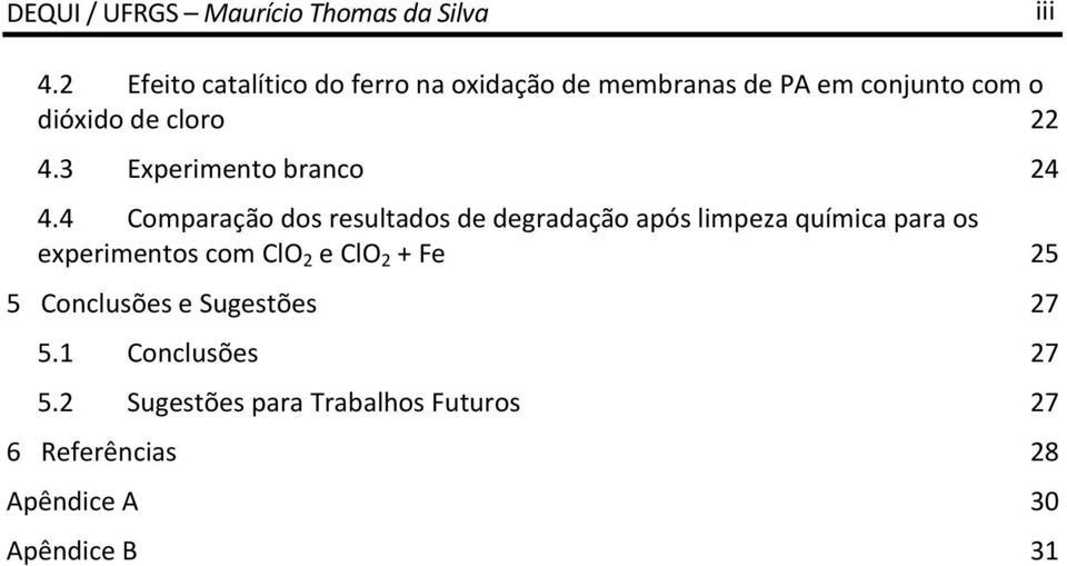 3 Experimento branco 24 4.