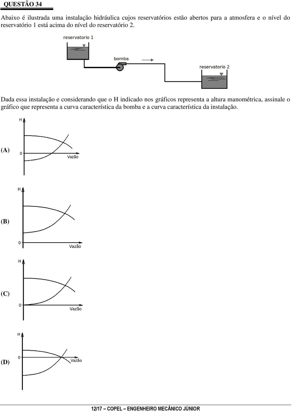 Dada essa instalação e considerando que o H indicado nos gráficos representa a altura manométrica, assinale