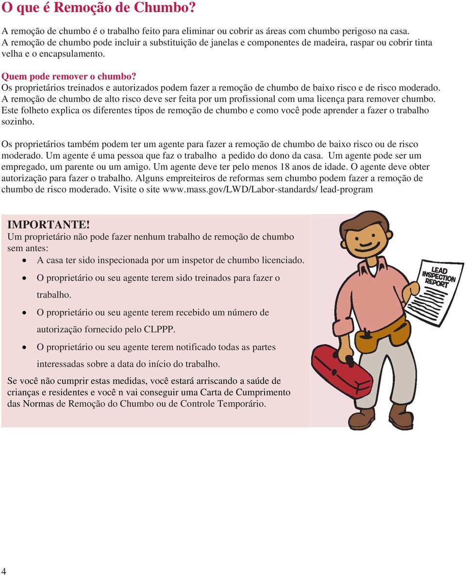 Os proprietários treinados e autorizados podem fazer a remoção de chumbo de baixo risco e de risco moderado.