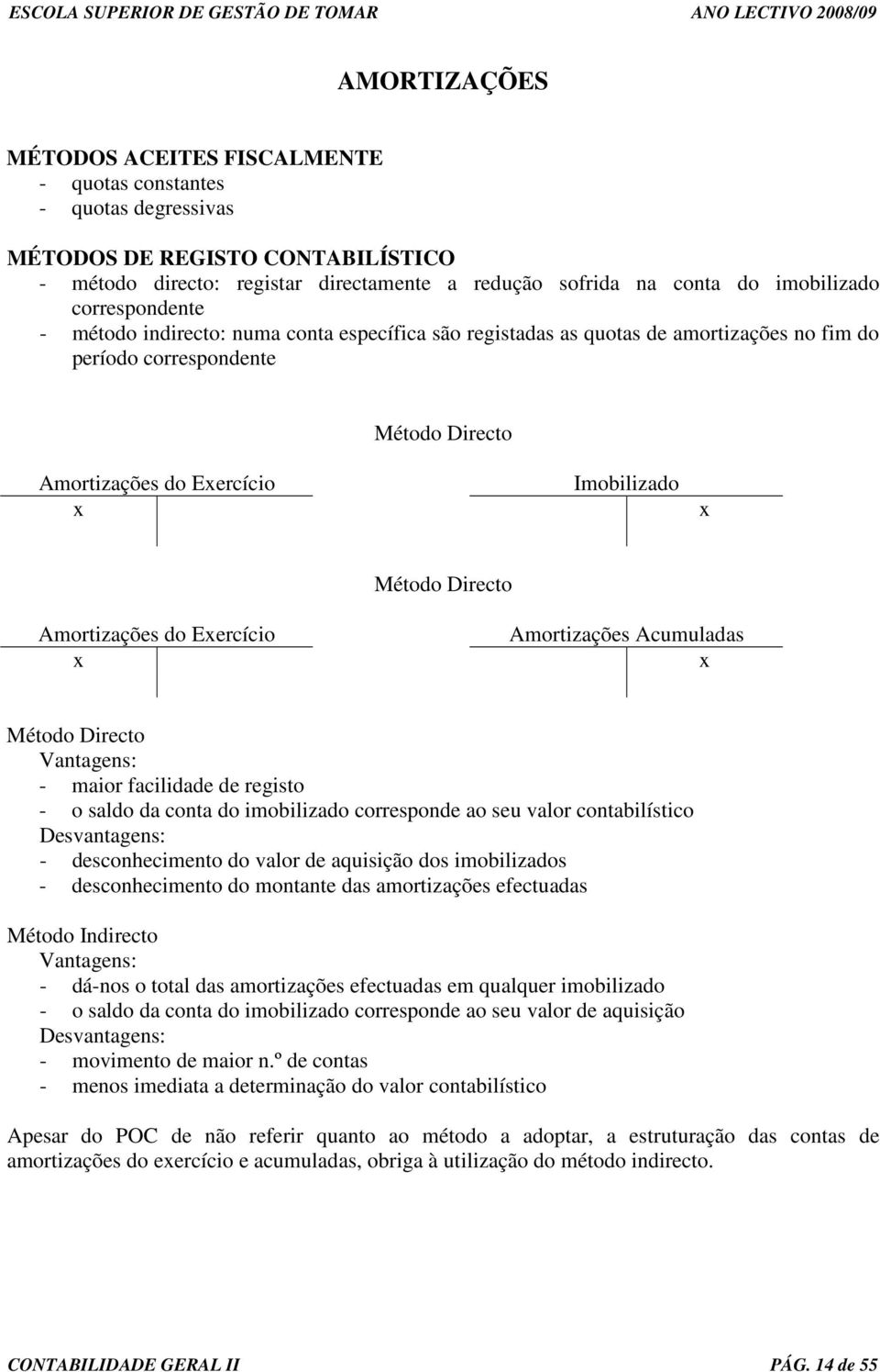 Amortizações do Eercício Amortizações Acumuladas Método Directo Vantagens: - maior facilidade de registo - o saldo da conta do imobilizado corresponde ao seu valor contabilístico Desvantagens: -