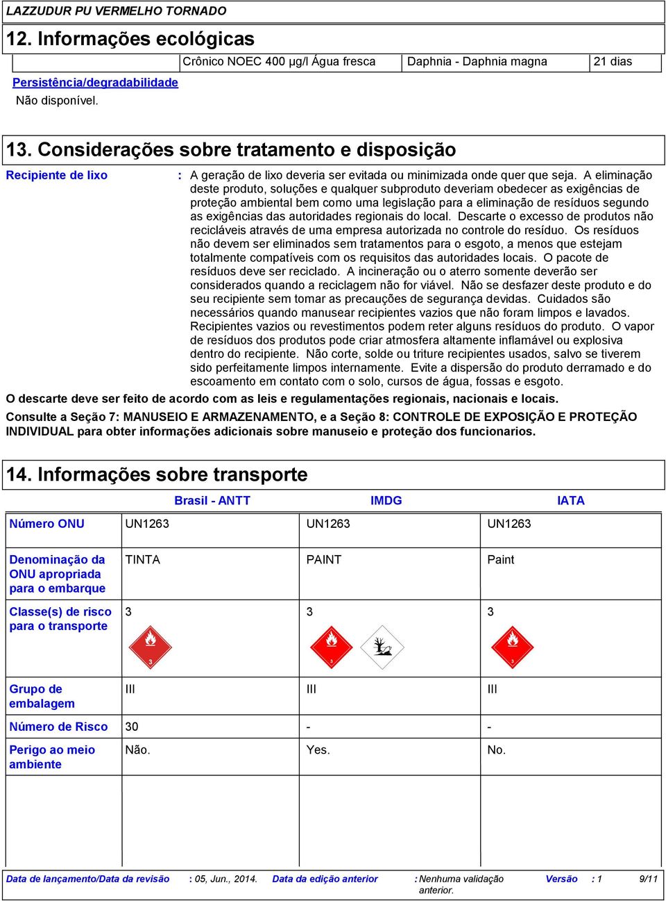 A eliminação deste produto, soluções e qualquer subproduto deveriam obedecer as exigências de proteção ambiental bem como uma legislação para a eliminação de resíduos segundo as exigências das