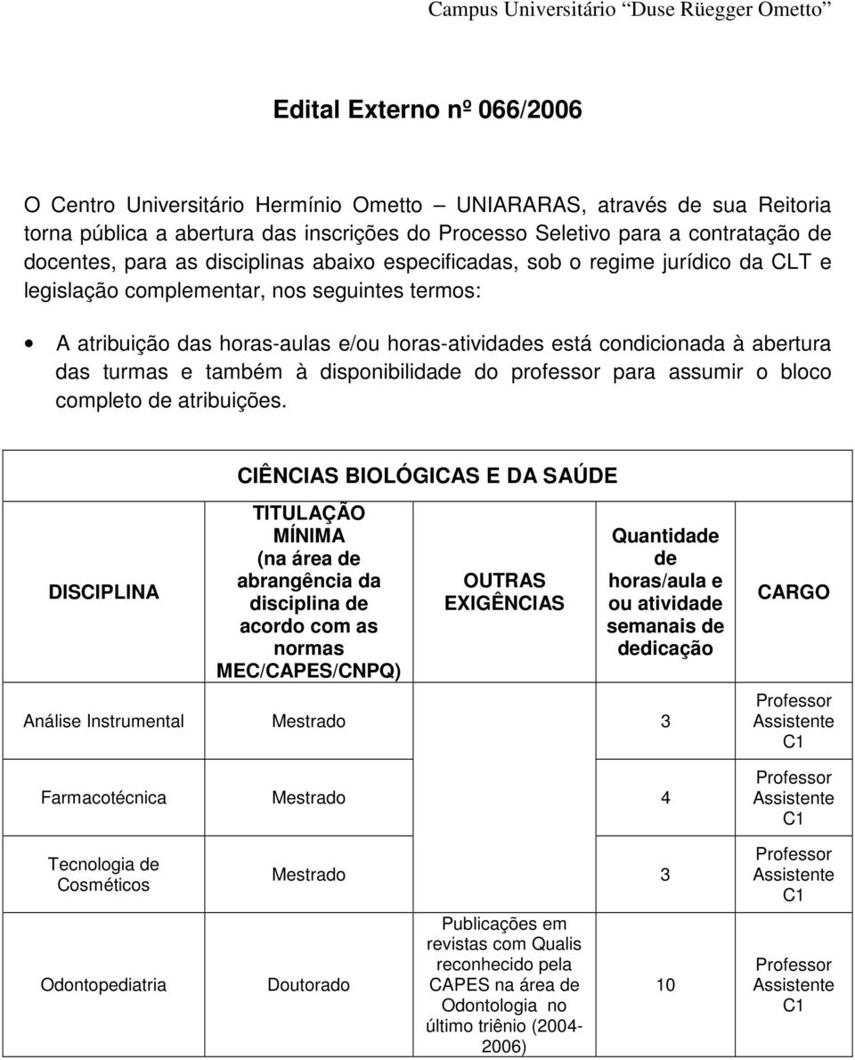 está condicionada à abertura das turmas e também à disponibilida do professor para assumir o bloco completo atribuições.