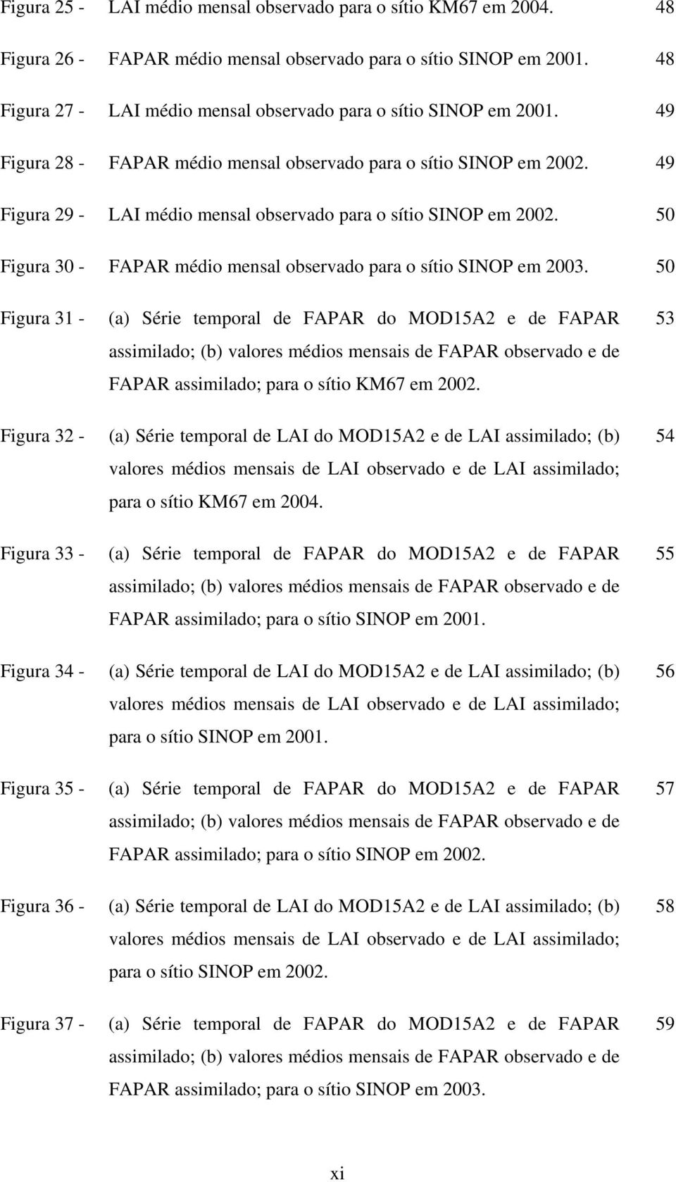 49 Figura 29 - LAI médio mensal observado para o sítio SINOP em 2002. 50 Figura 30 - FAPAR médio mensal observado para o sítio SINOP em 2003.