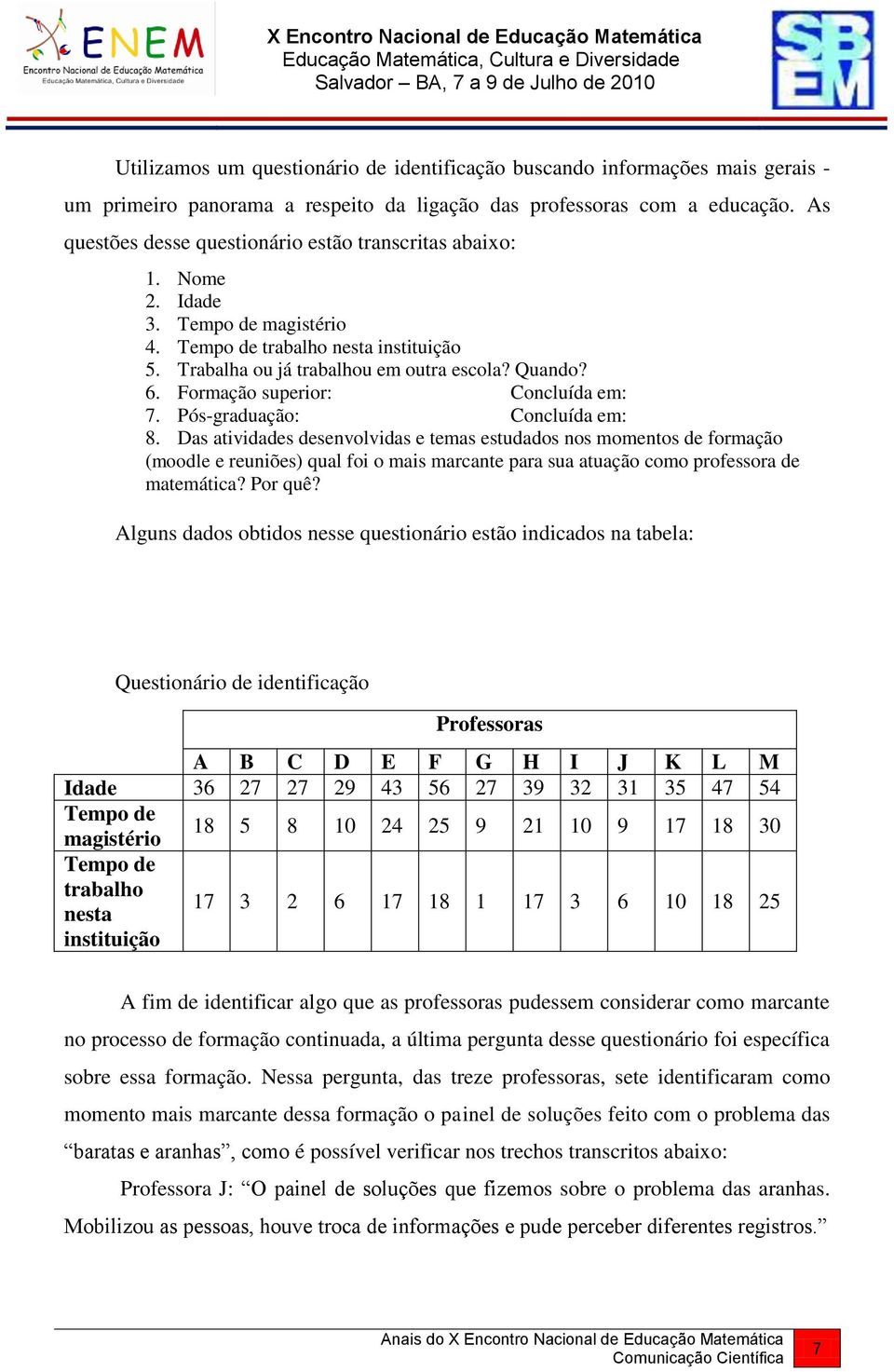 Formação superior: Concluída em: 7. Pós-graduação: Concluída em: 8.