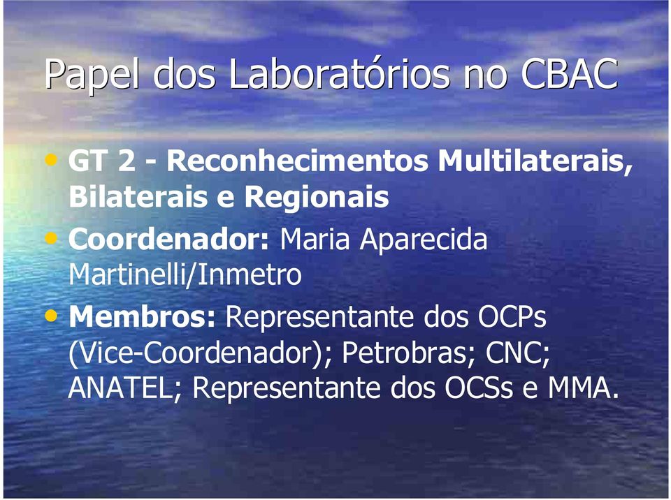 Martinelli/Inmetro Membros: Representante dos OCPs