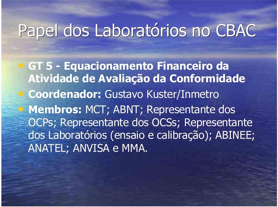 ABNT; Representante dos OCPs; Representante dos OCSs;