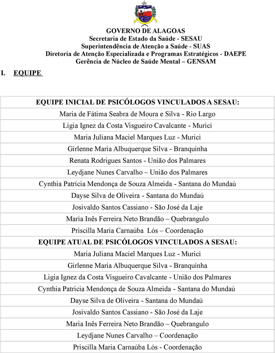 Almeida - Santana do Mundaú Dayse Silva de Oliveira - Santana do Mundaú Josivaldo Santos Cassiano - São José da Laje Maria Inês Ferreira Neto Brandão Quebrangulo Priscilla Maria Carnaúba Lós