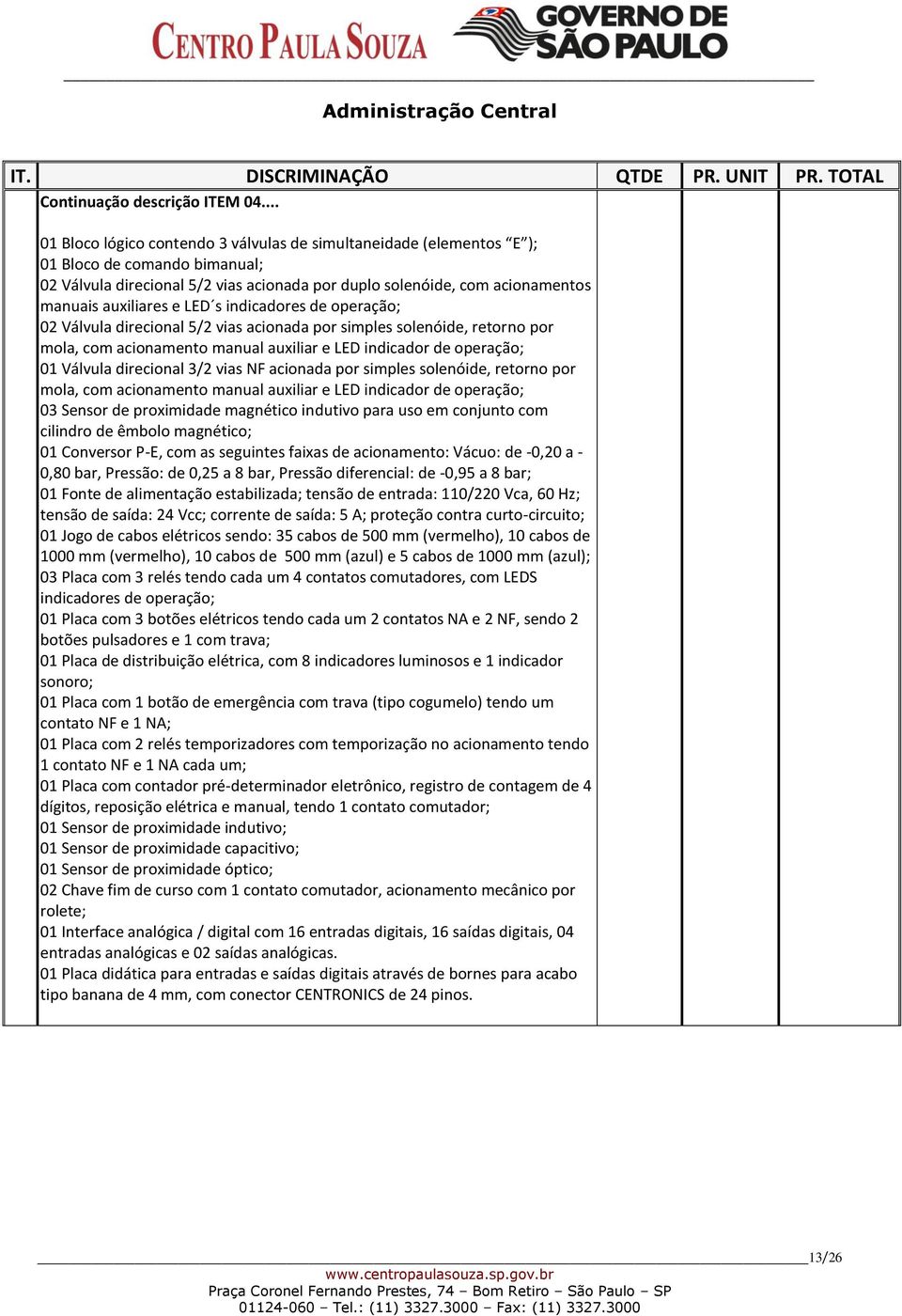 e LED s indicadores de operação; 02 Válvula direcional 5/2 vias acionada por simples solenóide, retorno por mola, com acionamento manual auxiliar e LED indicador de operação; 01 Válvula direcional