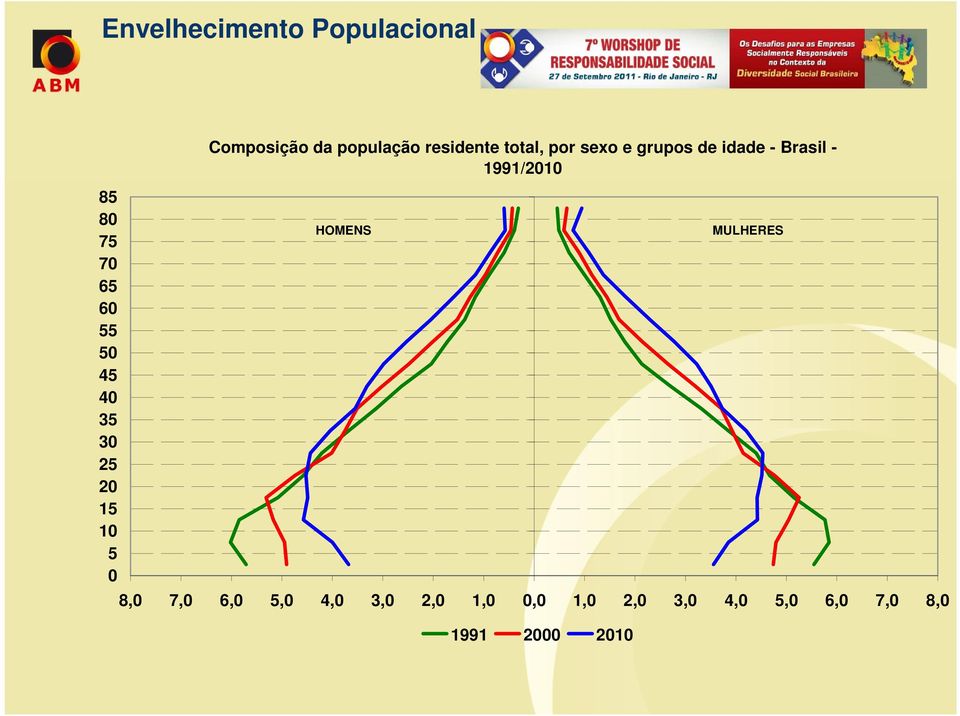grupos de idade - Brasil - 1991/2010 HOMENS 8,0 7,0 6,0 5,0 4,0