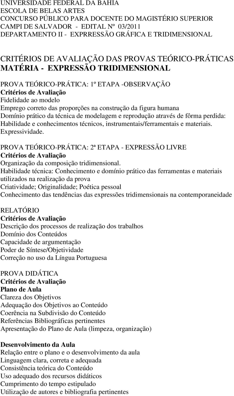 de modelagem e reprodução através de fôrma perdida: Habilidade e conhecimentos técnicos, instrumentais/ferramentais e materiais. Expressividade.