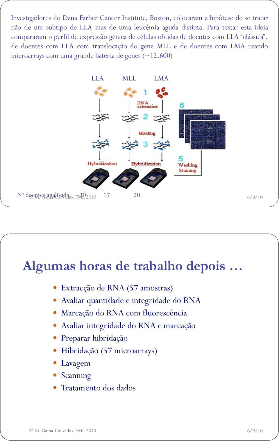 usando microarrays com uma grande bateria de genes (~12.600) LLA MLL LMA Nº doentes M.