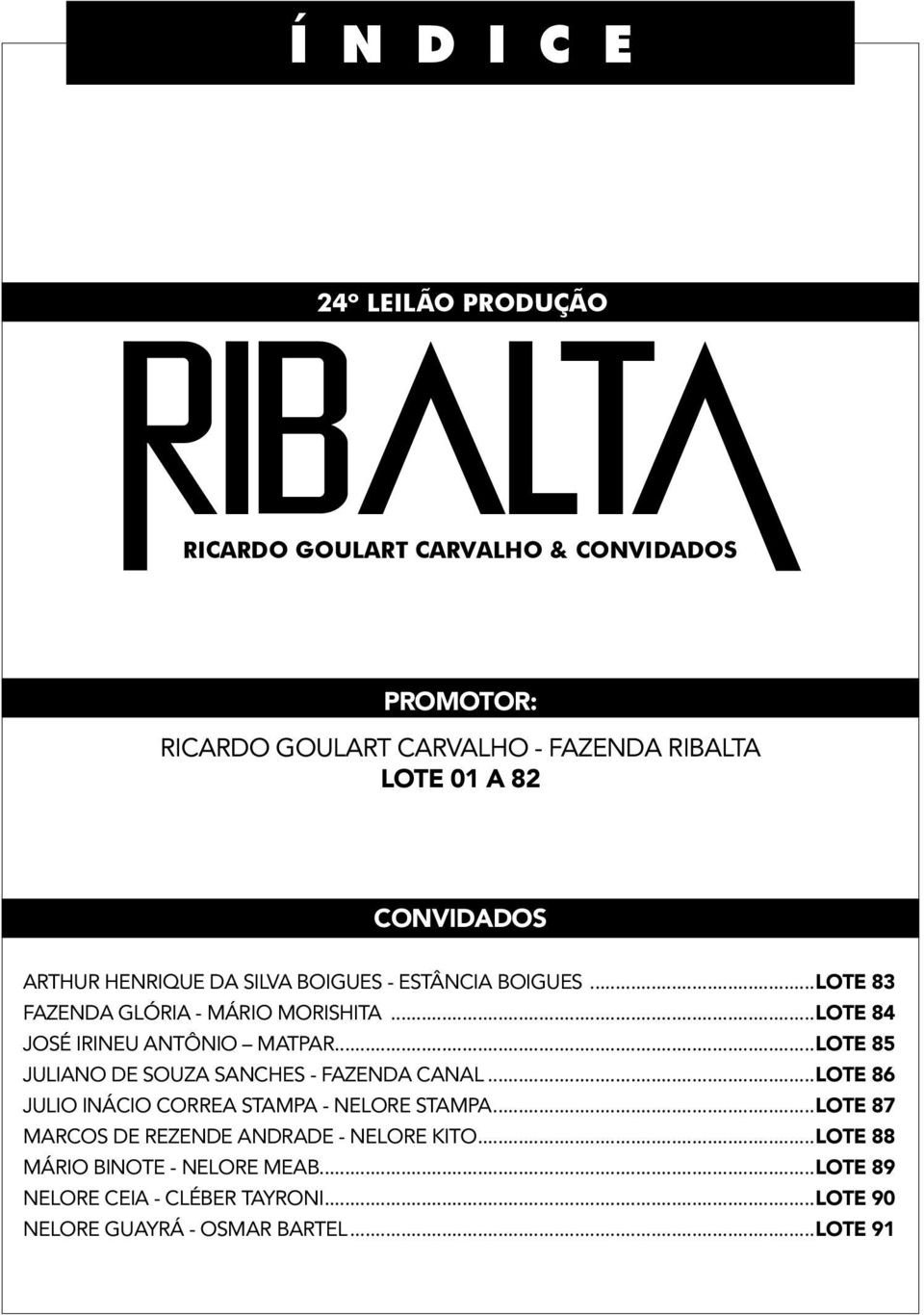 ..LOTE 85 Juliano de Souza Sanches - Fazenda Canal...LOTE 86 Julio Inácio Correa Stampa - Nelore Stampa.