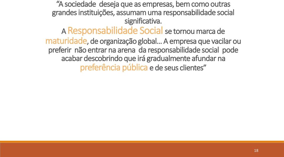 A Responsabilidade Social se tornou marca de maturidade, de organização global.