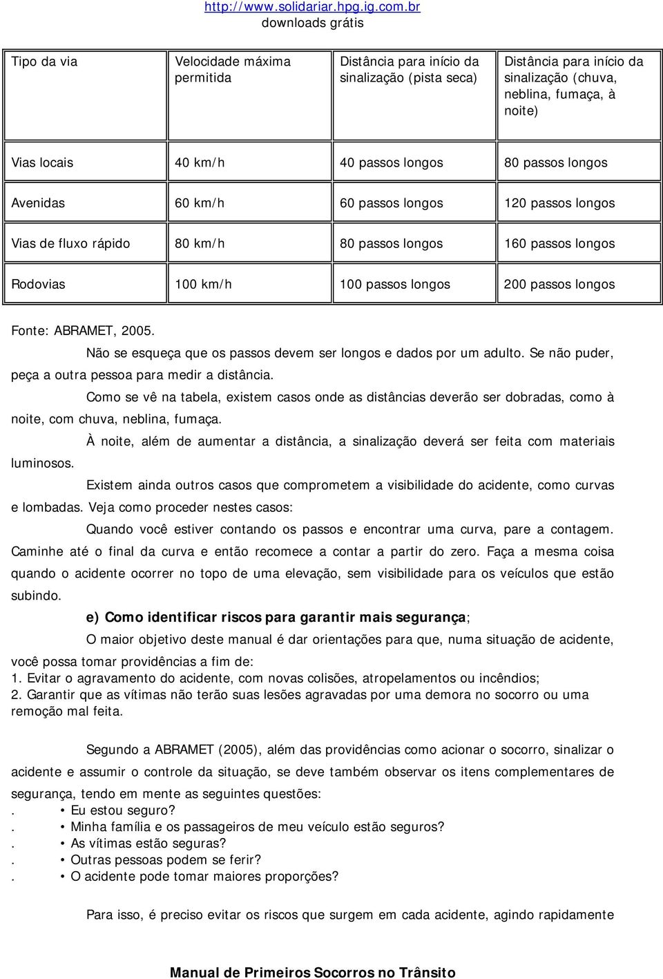 ABRAMET, 2005. Não se esqueça que os passos devem ser longos e dados por um adulto. Se não puder, peça a outra pessoa para medir a distância.