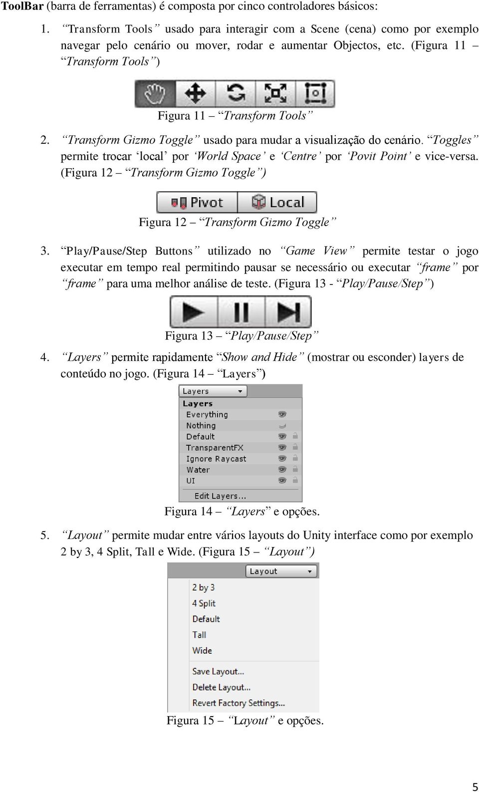 Transform Gizmo Toggle usado para mudar a visualização do cenário. Toggles permite trocar local por World Space e Centre por Povit Point e vice-versa.