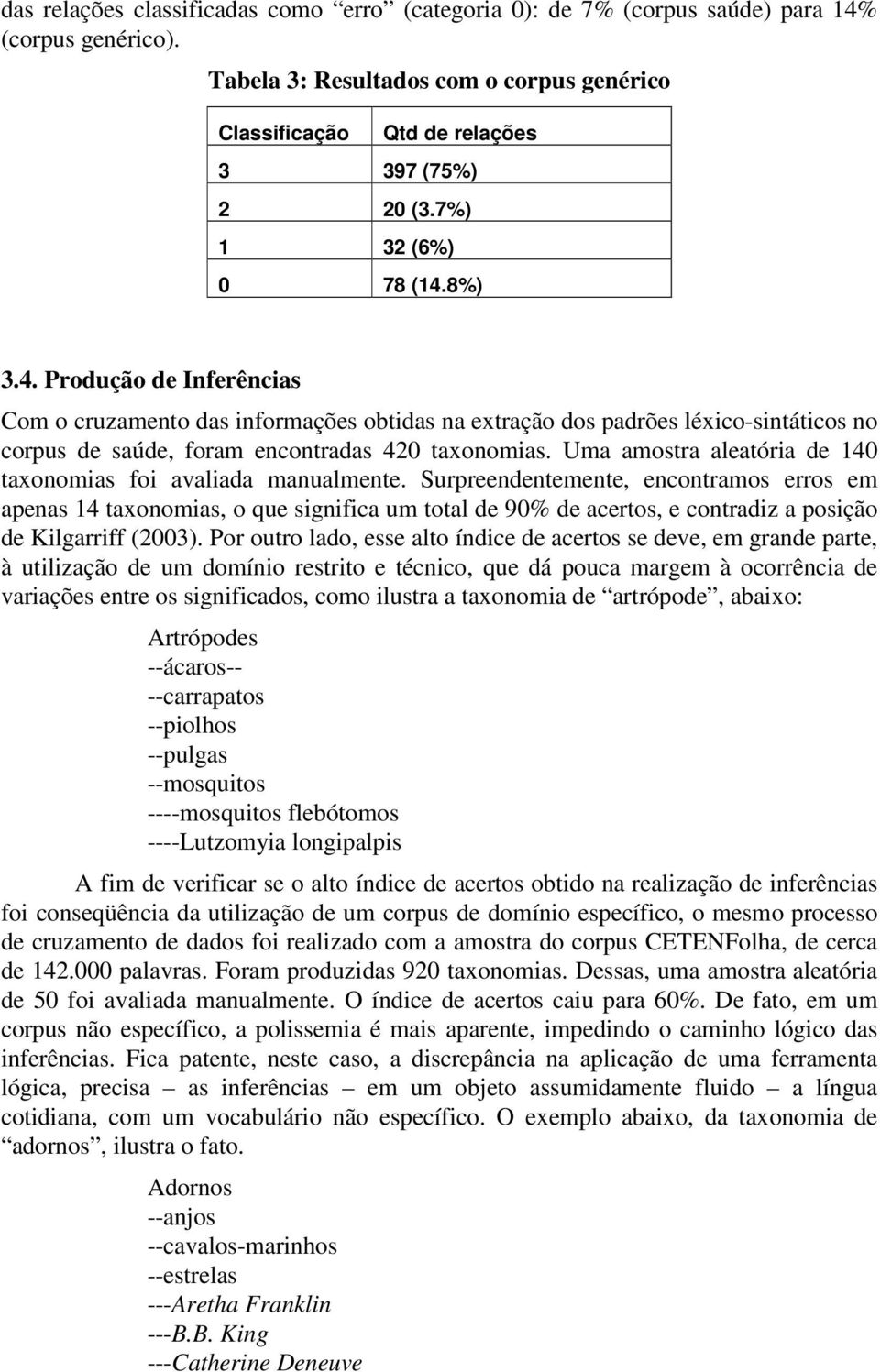 Uma amostra aleatória de 140 taxonomias foi avaliada manualmente.