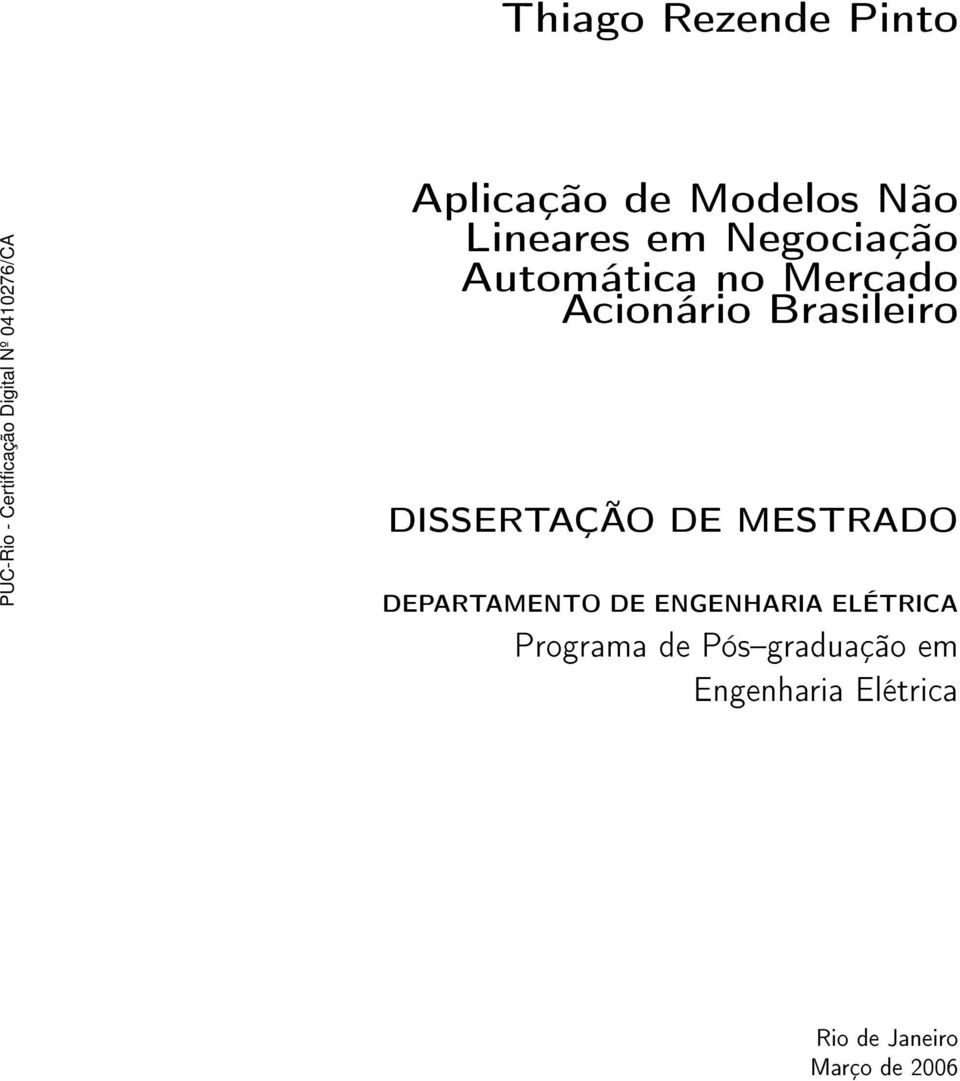 DISSERTAÇÃO DE MESTRADO DEPARTAMENTO DE ENGENHARIA ELÉTRICA