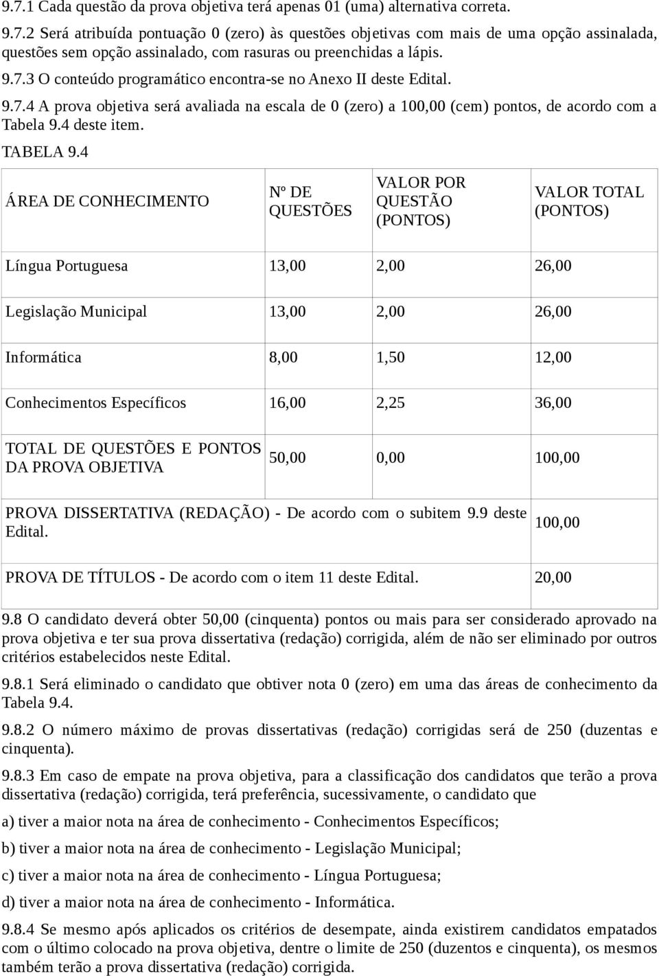 4 ÁREA DE CONHECIMENTO Nº DE QUESTÕES VALOR POR QUESTÃO (PONTOS) Língua Portuguesa 13,00 2,00 26,00 VALOR TOTAL (PONTOS) Legislação Municipal 13,00 2,00 26,00 Informática 8,00 1,50 12,00