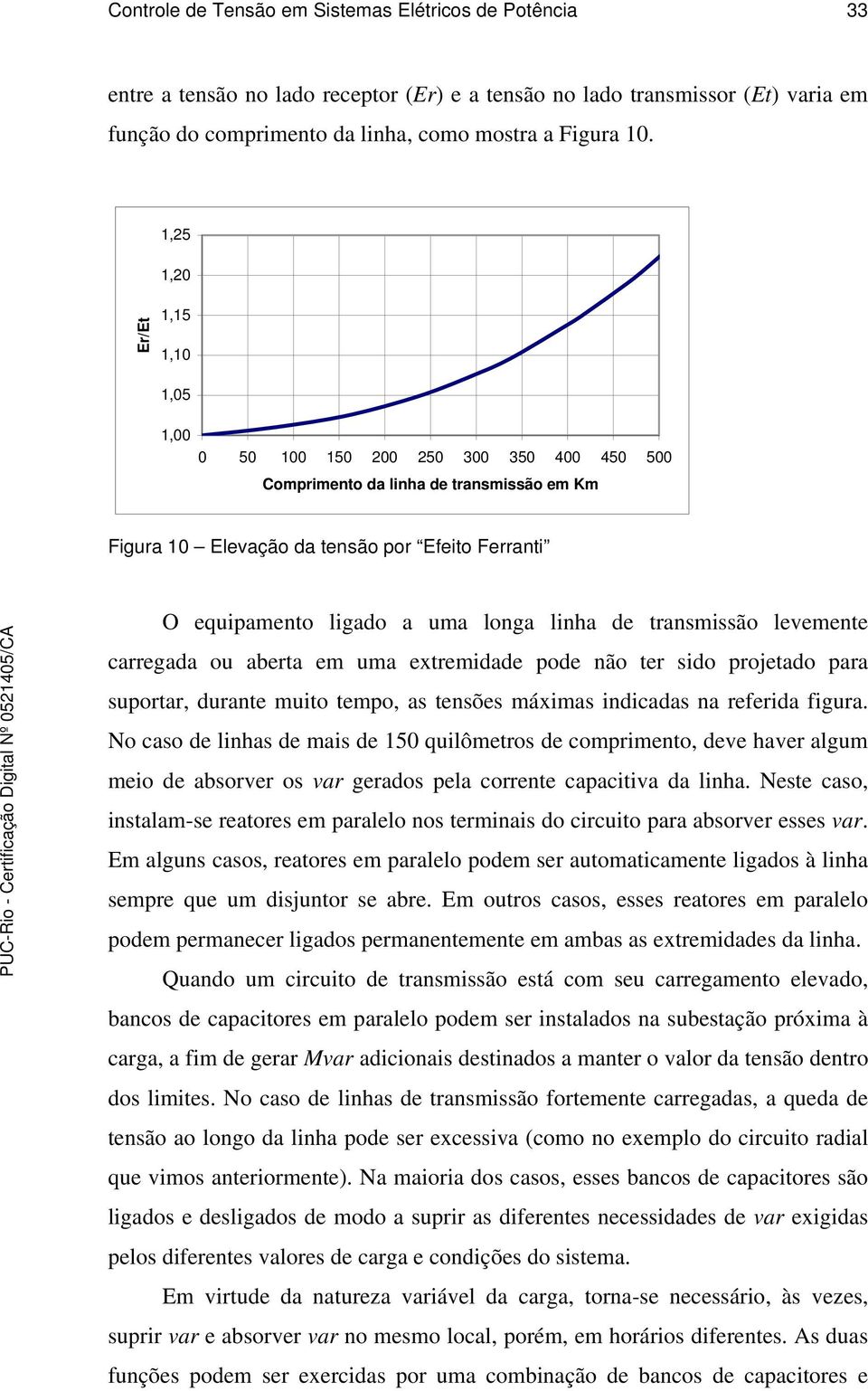 longa linha de transmissão levemente carregada ou aberta em uma extremidade pode não ter sido projetado para suportar, durante muito tempo, as tensões máximas indicadas na referida figura.