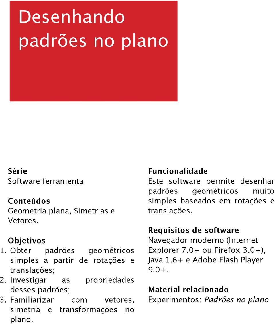 Familiarizar com vetores, simetria e transformações no plano.