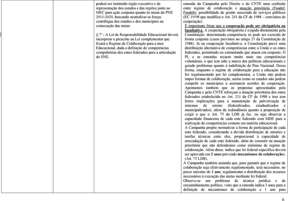 7º - A Lei de Responsabilidade Educacional deverá incorporar o prescrito na Lei complementar que fixará o Regime de Colaboração para a área Educacional, dada a definição de competências compulsórias