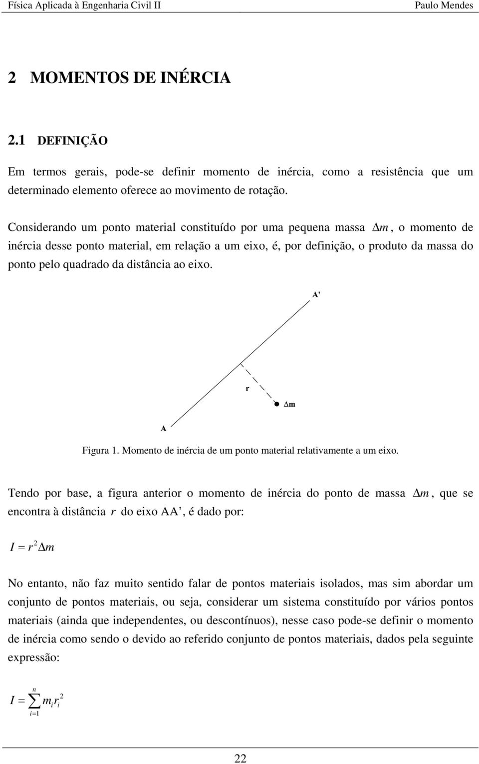 eixo. Figura. Mometo de iércia de um poto material relativamete a um eixo.