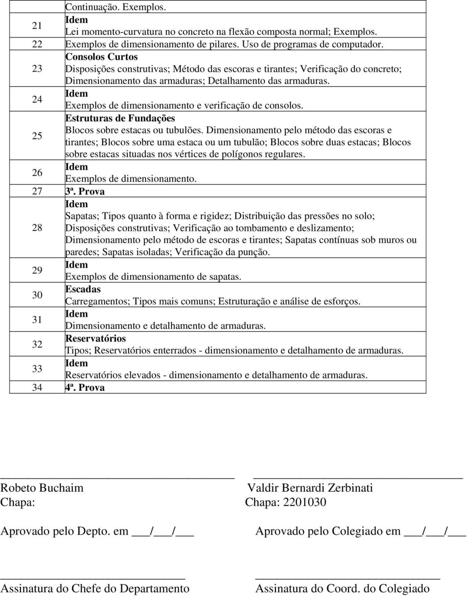 24 Exemplos de dimensionamento e verificação de consolos. Estruturas de Fundações 25 Blocos sobre estacas ou tubulões.